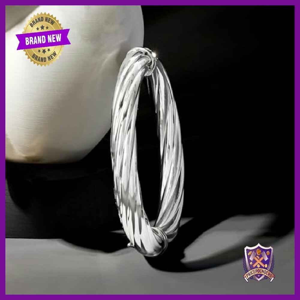 Sterling Silver Twisted Oval Bangle Bracelet 7" Italian Crafted - Picture 7 of 8
